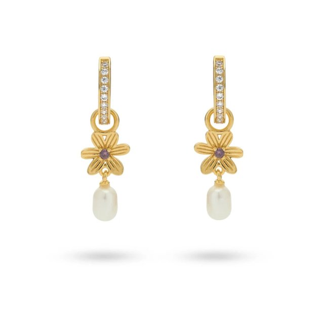 24KAE Earrings with Flower and Sweetwater Pearl