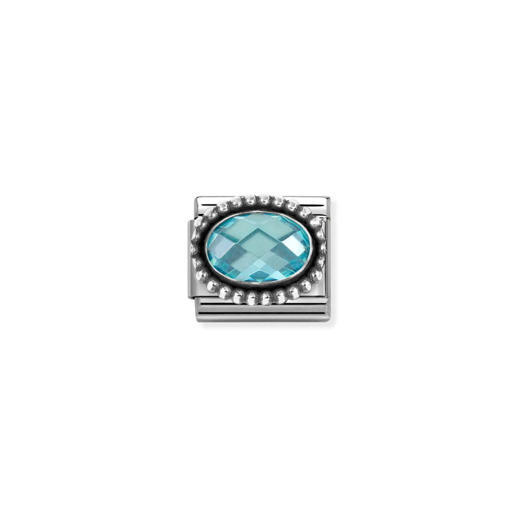 NOMINATION COMPOSABLE CLASSIC LINK OVAL FACETED LIGHT BLUE CZ IN 925 SILVER