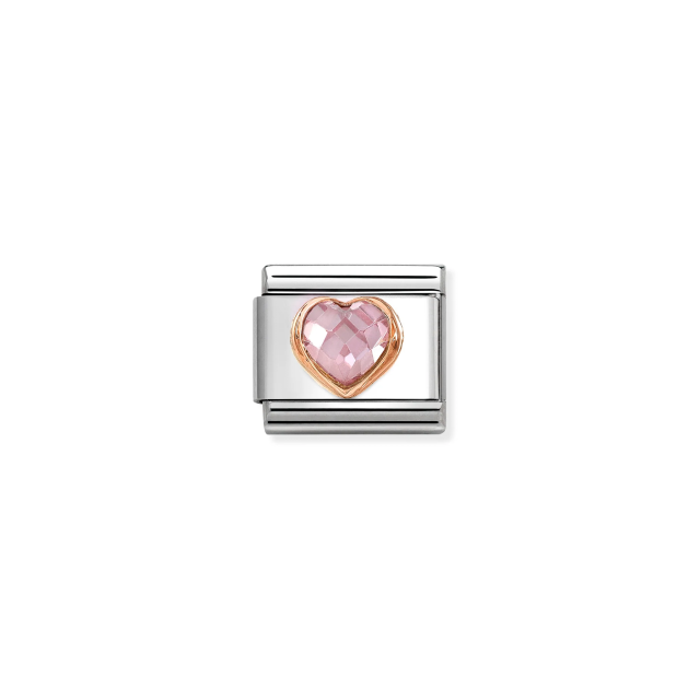 NOMINATION COMPOSABLE CLASSIC LINK PINK CZ HEART IN 9K ROSE GOLD