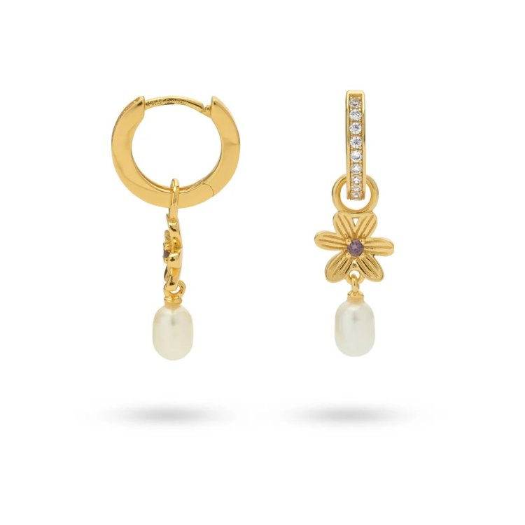 24KAE Earrings with Flower and Sweetwater Pearl