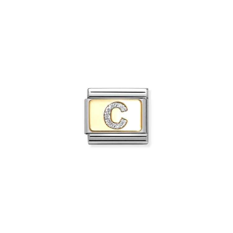 NOMINATION COMPOSABLE CLASSIC LINK SILVER LETTER C IN 18K GOLD & GLITTER ENAMEL