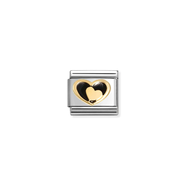 NOMINATION COMPOSABLE CLASSIC LINK BLACK HEART WITH GOLD HEART IN 18K GOLD & ENAMEL
