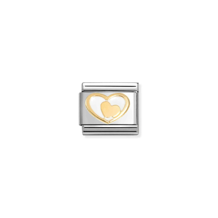 NOMINATION COMPOSABLE CLASSIC LINK WHITE HEART WITH GOLD HEART IN 18K GOLD & ENAMEL