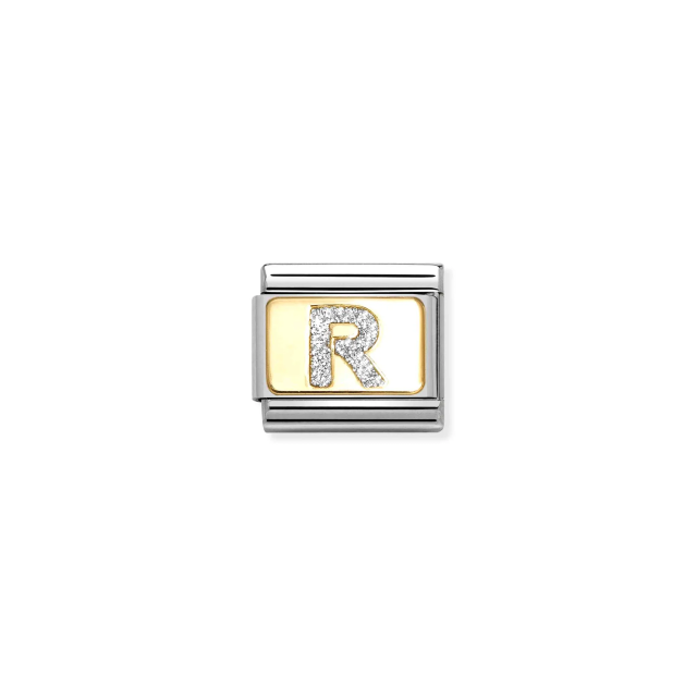 NOMINATION COMPOSABLE CLASSIC LINK SILVER LETTER R IN 18K GOLD & GLITTER ENAMEL