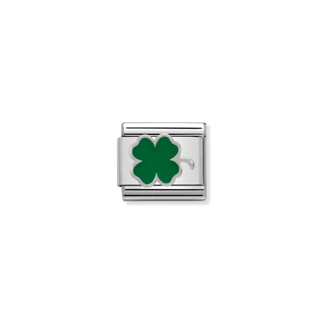 NOMINATION COMPOSABLE CLASSIC LINK GREEN CLOVER IN ENAMEL & 925 SILVER