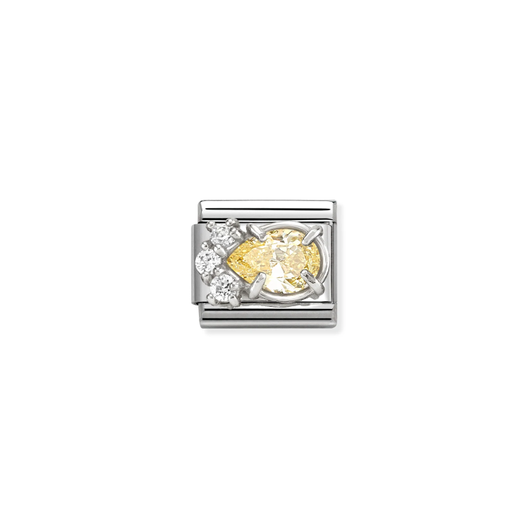 NOMINATION COMPOSABLE CLASSIC LINK WHITE & YELLOW CZ TEARDROP IN SILVER