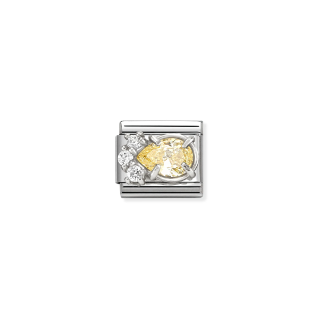 NOMINATION COMPOSABLE CLASSIC LINK WHITE & YELLOW CZ TEARDROP IN SILVER