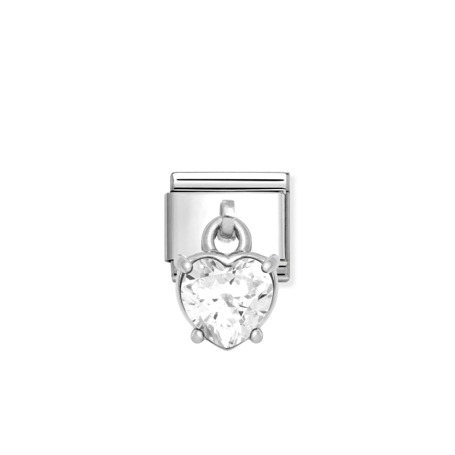 NOMINATION COMPOSABLE CLASSIC LINK HEART CUT WHITE CZ CHARM IN 925 SILVER