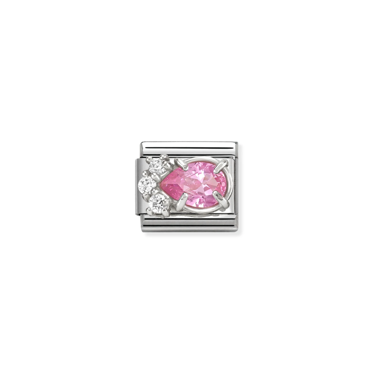 NOMINATION COMPOSABLE CLASSIC LINK WHITE & PINK CZ TEARDROP IN SILVER