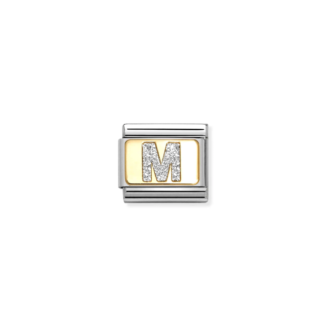 NOMINATION COMPOSABLE CLASSIC LINK SILVER LETTER M IN 18K GOLD & GLITTER ENAMEL