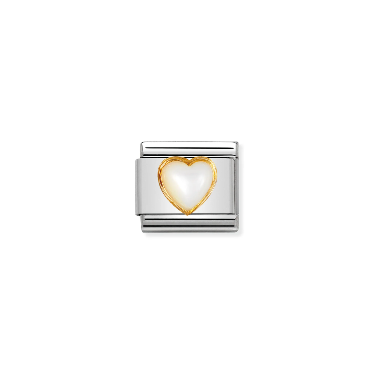 NOMINATION COMPOSABLE CLASSIC LINK HEART WITH WHITE MOTHER OF PEARL IN 18K GOLD