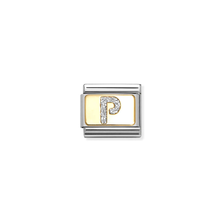 NOMINATION COMPOSABLE CLASSIC LINK SILVER LETTER P IN 18K GOLD & GLITTER ENAMEL