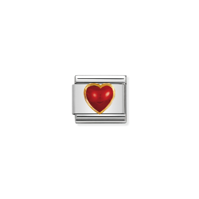 NOMINATION COMPOSABLE CLASSIC LINK HEART WITH RED CORAL IN 18K GOLD