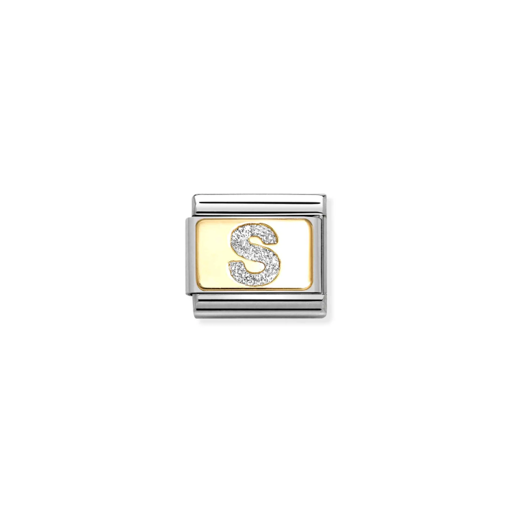 NOMINATION COMPOSABLE CLASSIC LINK SILVER LETTER S IN 18K GOLD & GLITTER ENAMEL