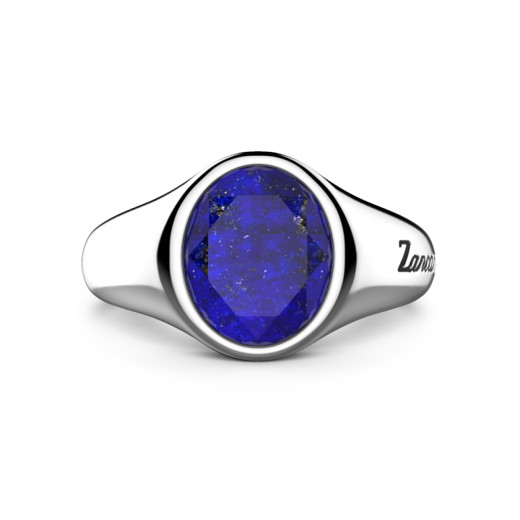 ZANCAN Round Silver Signet Ring with Lapis Lazuli