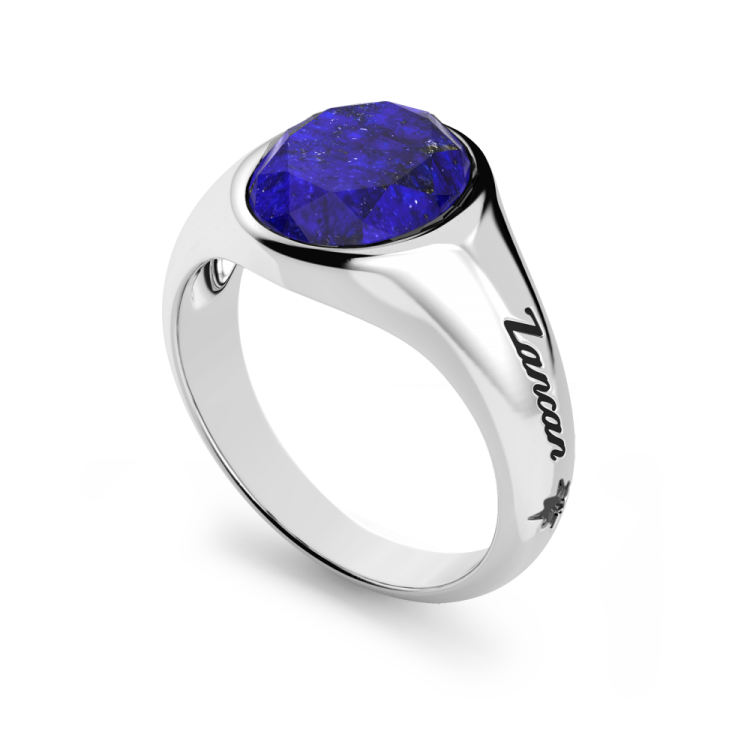 ZANCAN Round Silver Signet Ring with Lapis Lazuli
