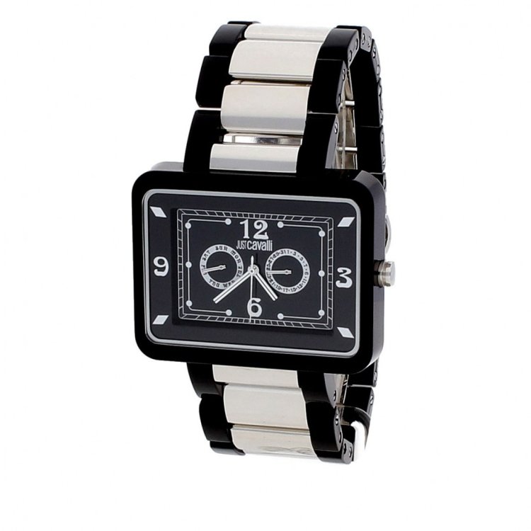 JUST CAVALLI Gents Day-Date Black Two Tone Bracelet