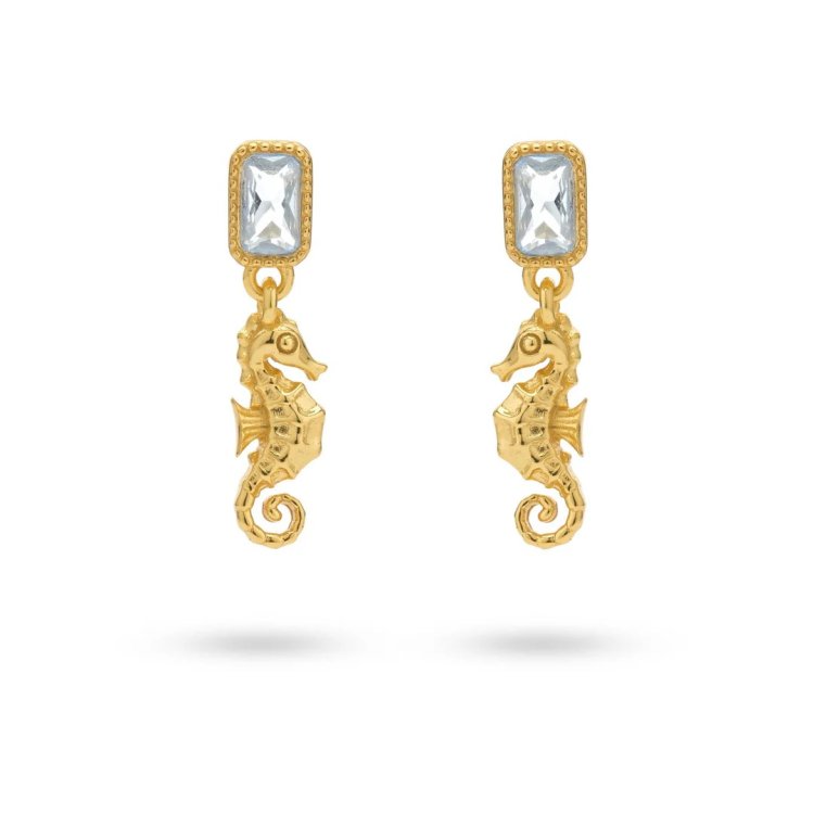 24KAE Earrings with Stone and Seahorse