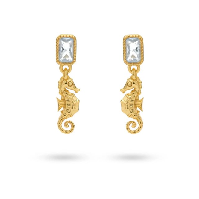 24KAE Earrings with Stone and Seahorse