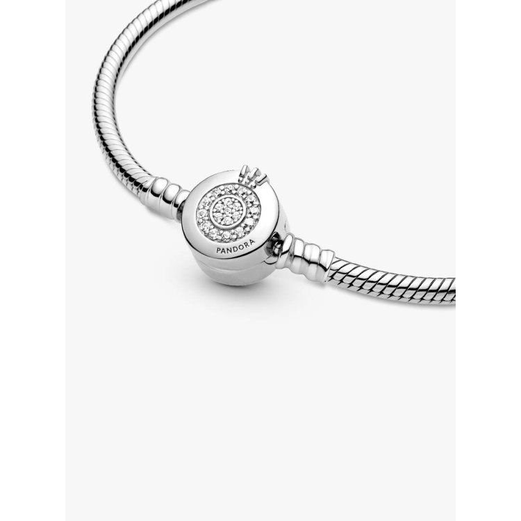 PANDORA MOMENTS Αστραφτερό Bραχιόλι με Aλυσίδα Τύπου Φίδι και Κορώνα Ο