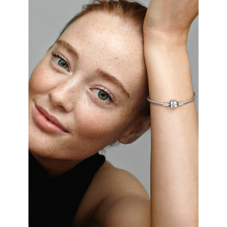 PANDORA MOMENTS Βραχιόλι με Aλυσίδα-Φίδι και Κυλινδρικό Κούμπωμα