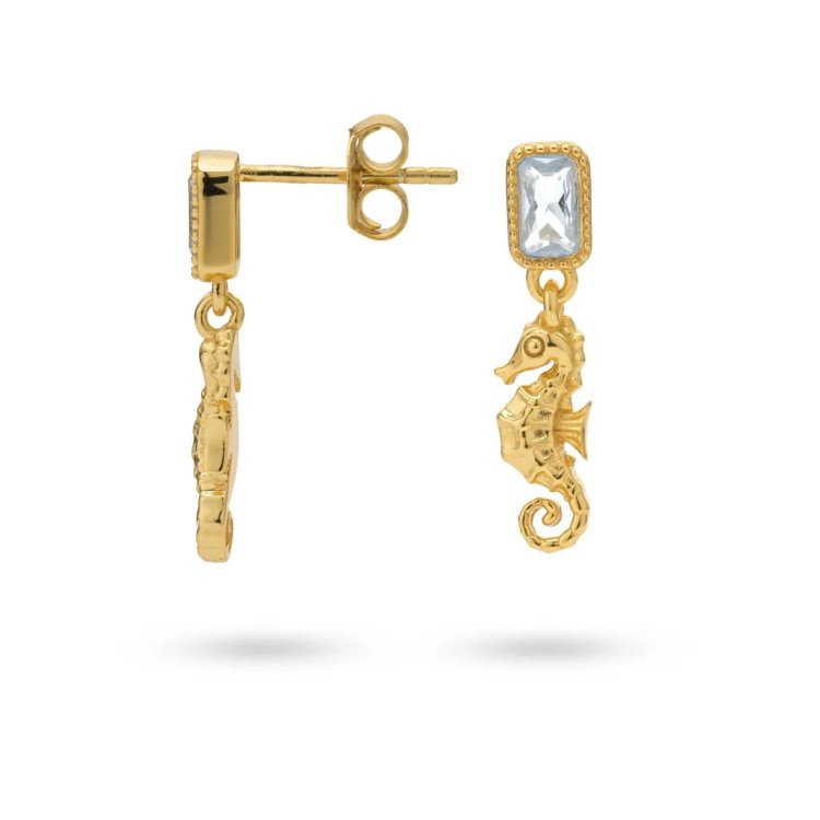 24KAE Earrings with Stone and Seahorse