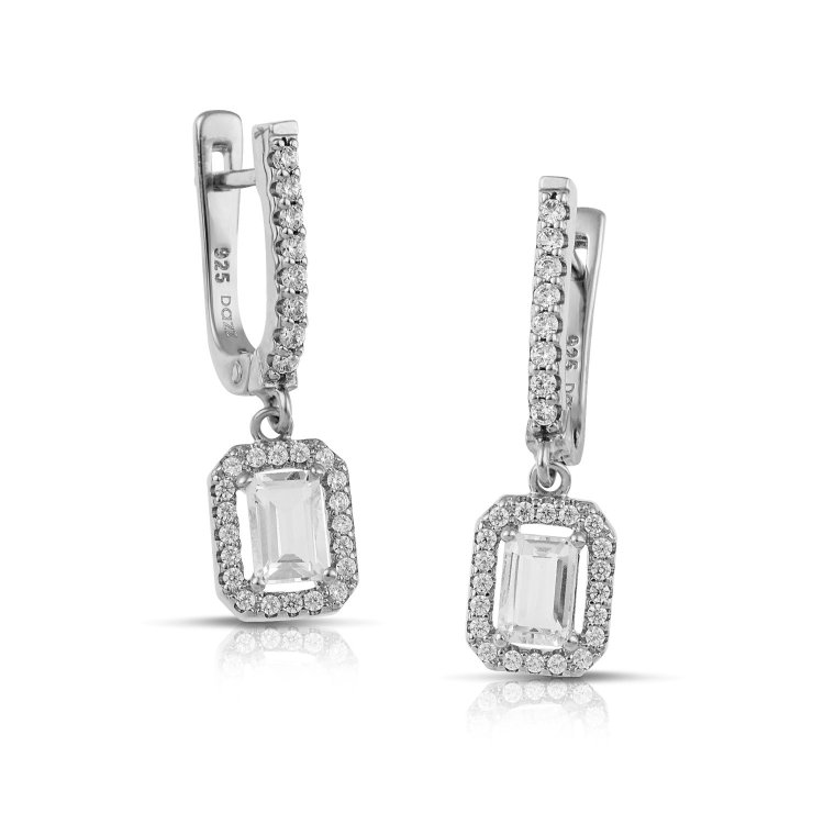 DAZZ Σκουλαρίκια Κρεμαστά Ροζέτες σε Ασήμι 925 με Ζιργκόν