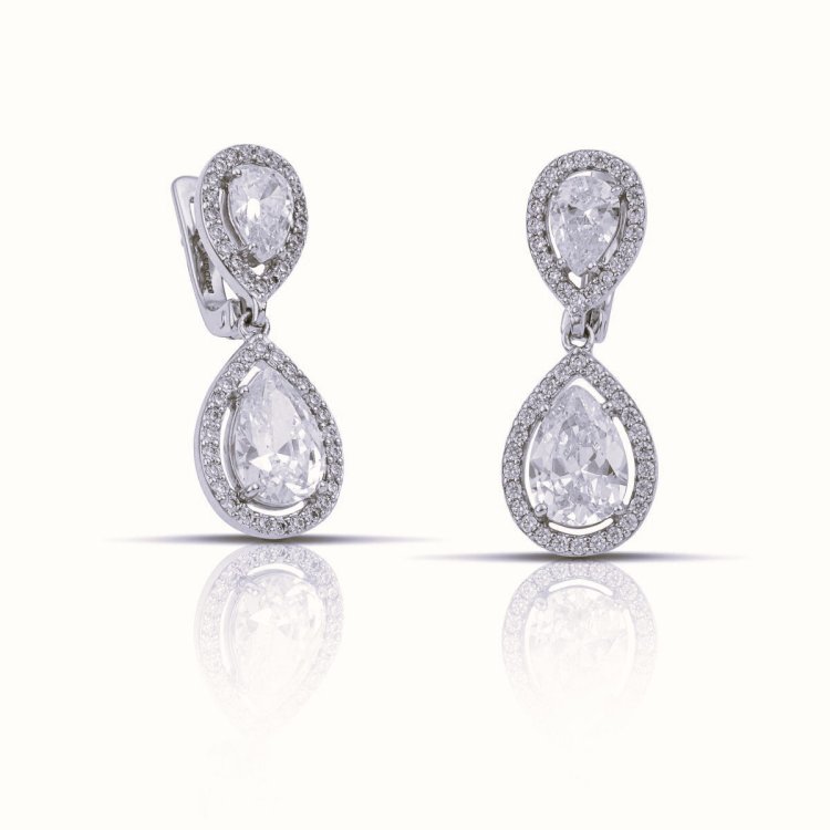 DAZZ Σκουλαρίκια Κρεμαστά Ροζέτες σε Ασήμι 925 με Ζιργκόν