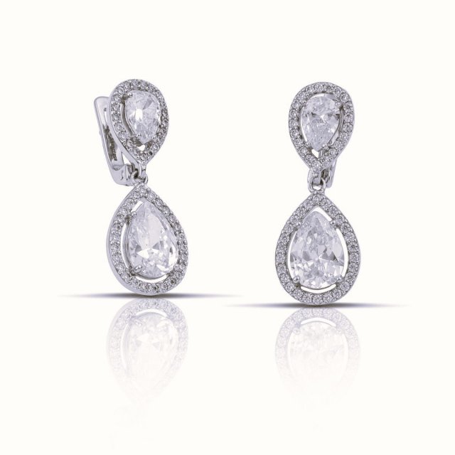 DAZZ Σκουλαρίκια Κρεμαστά Ροζέτες σε Ασήμι 925 με Ζιργκόν