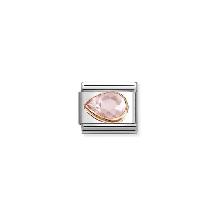 NOMINATION COMPOSABLE CLASSIC LINK TEAR DROP LEFT 9K ROSE GOLD & PINK CZ