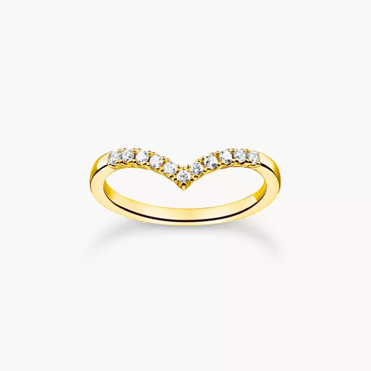 THOMAS SABO Ring V-Shape with White Stones Gold