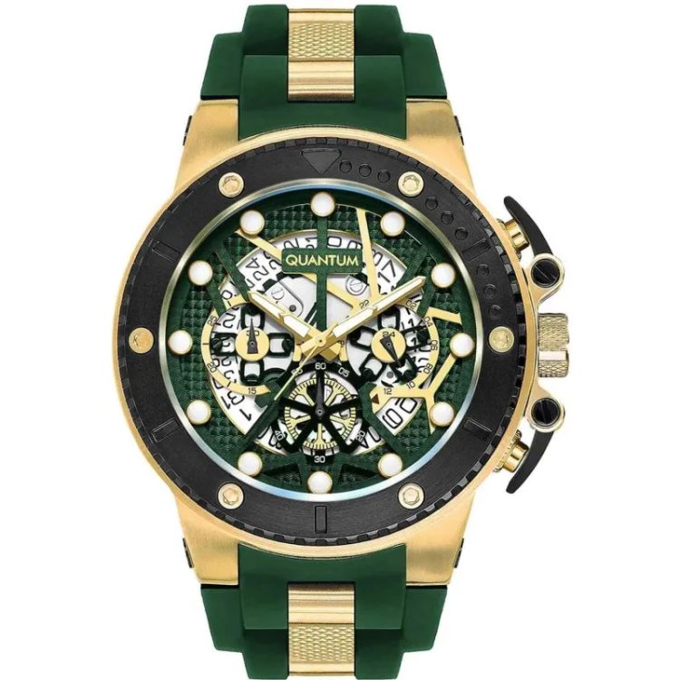 QUANTUM HUNTER with Gold Stainless Steel Bracelet & Green Rubber Strap