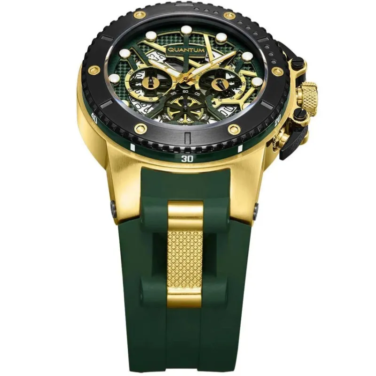 QUANTUM HUNTER with Gold Stainless Steel Bracelet & Green Rubber Strap