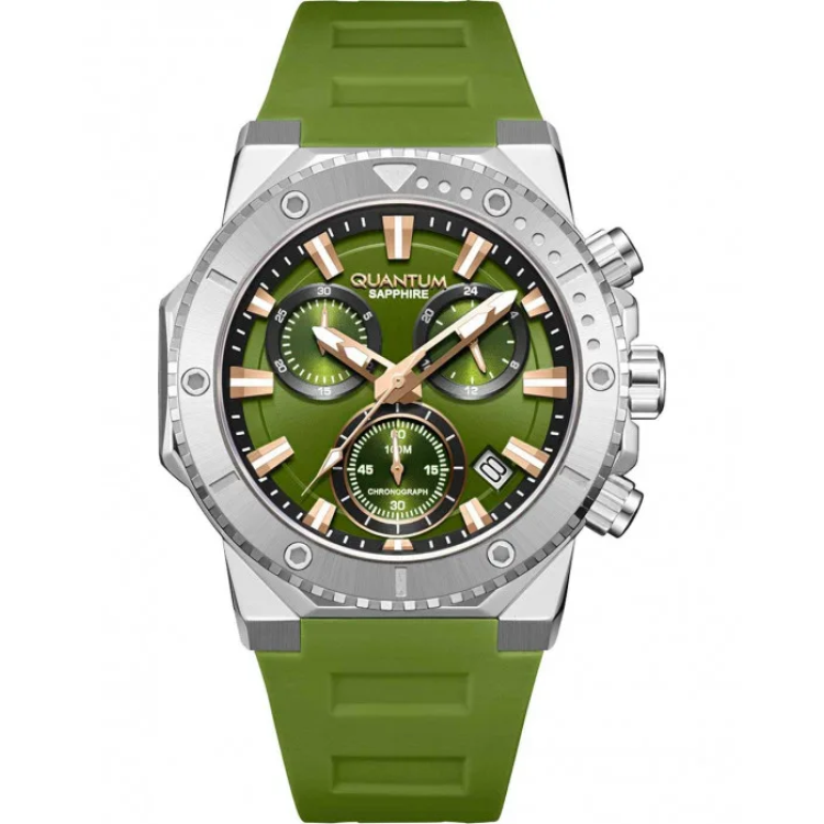 QUANTUM HUNTER Chronograph Green Rubber Strap