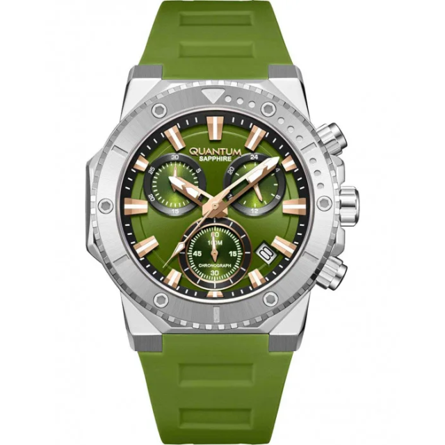 QUANTUM HUNTER Chronograph Green Rubber Strap