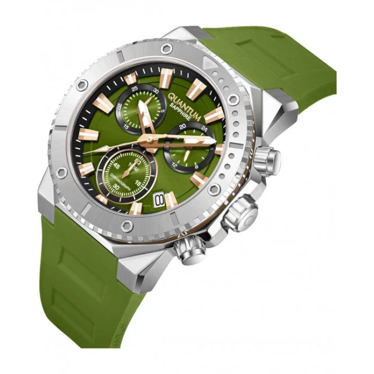 QUANTUM HUNTER Chronograph Green Rubber Strap