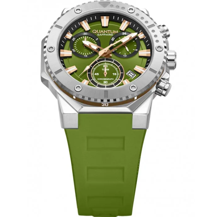 QUANTUM HUNTER Chronograph Green Rubber Strap