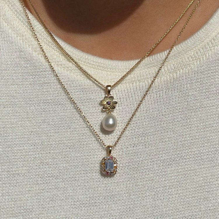 24KAE Necklace with Colored Stones