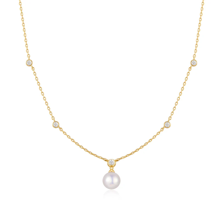 ANIA HAIE Gold Bezel-Set Station Necklace with Shell Pearl Pendant