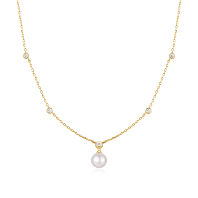 ANIA HAIE Gold Bezel-Set Station Necklace with Shell Pearl Pendant