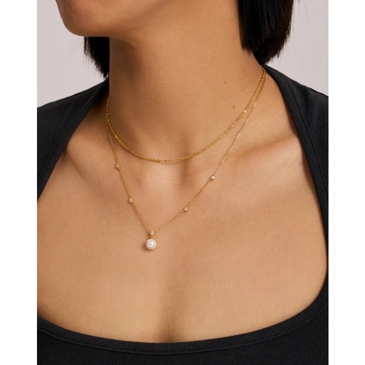 ANIA HAIE Gold Bezel-Set Station Necklace with Shell Pearl Pendant