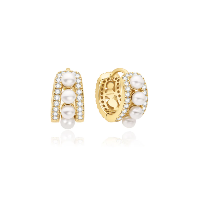 ANIA HAIE Gold Sparkling Shell Pearl Row Huggie Hoop Earrings