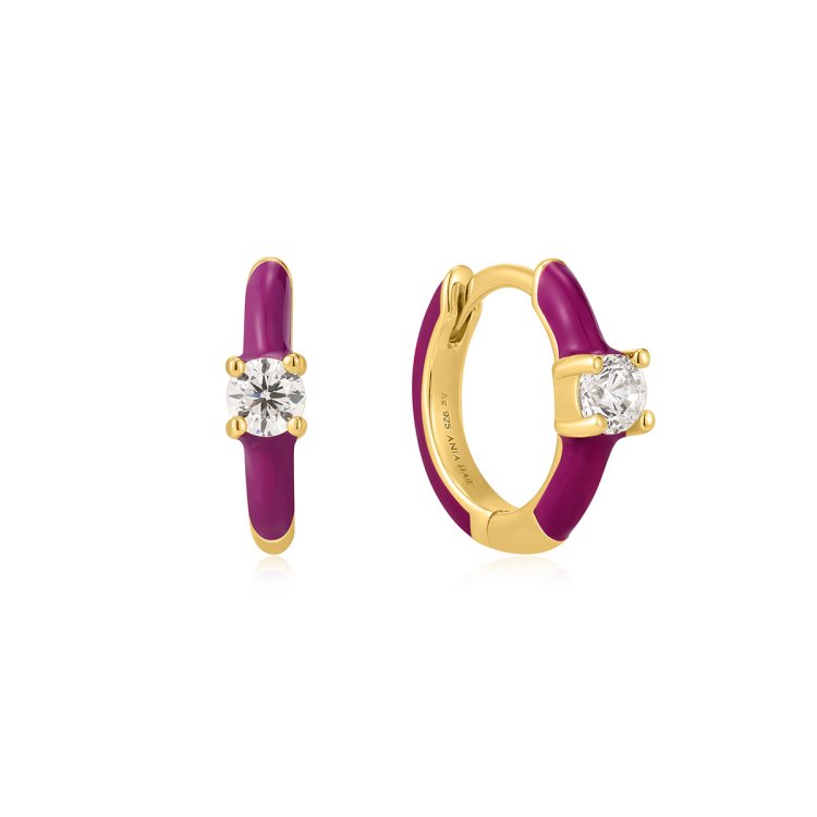 ANIA HAIE Berry Enamel Gold Huggie Hoop Earrings