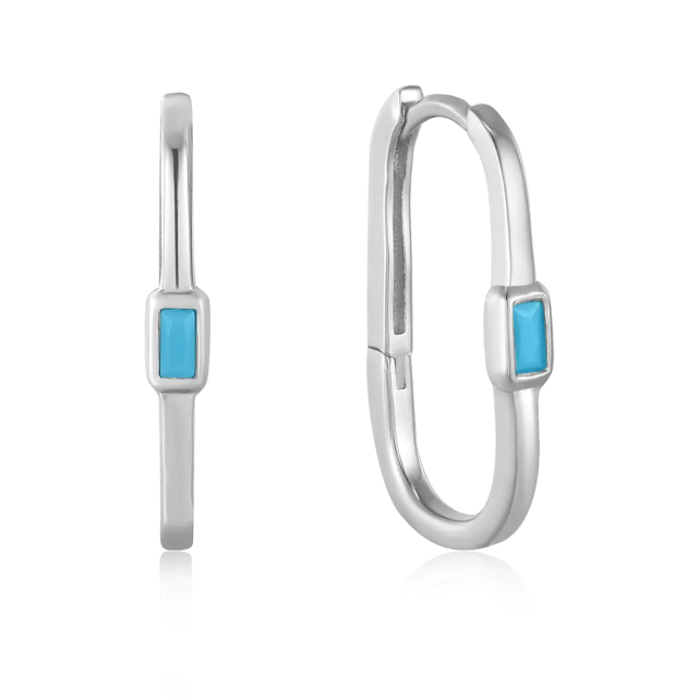 ANIA HAIE Silver Turquoise Oval Hoop Earrings