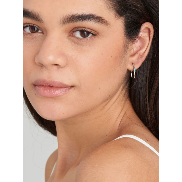ANIA HAIE Silver Turquoise Oval Hoop Earrings