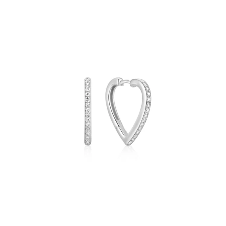 ANIA HAIE Silver Medium Sparkle Heart Huggie Hoop Earrings
