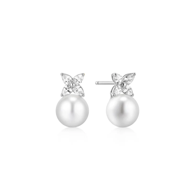 ANIA HAIE Silver Shell Pearl & Lucky Clover Stud Earrings