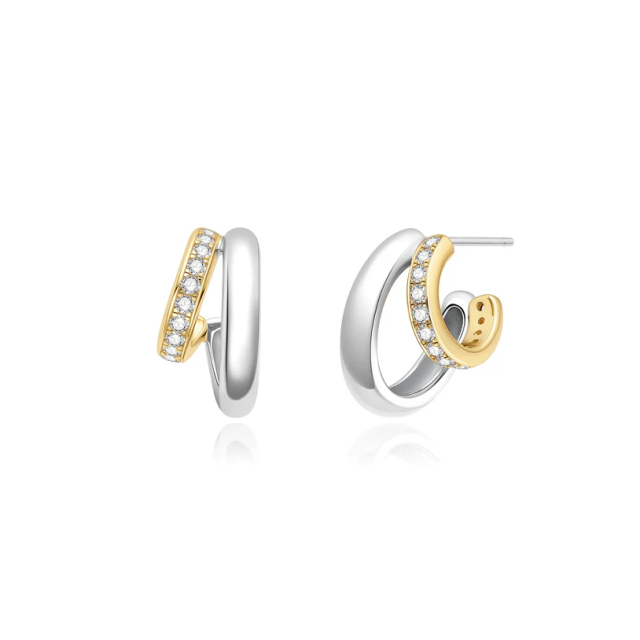 ANIA HAIE Two-Tone Sparkling Stud Hoop Earrings