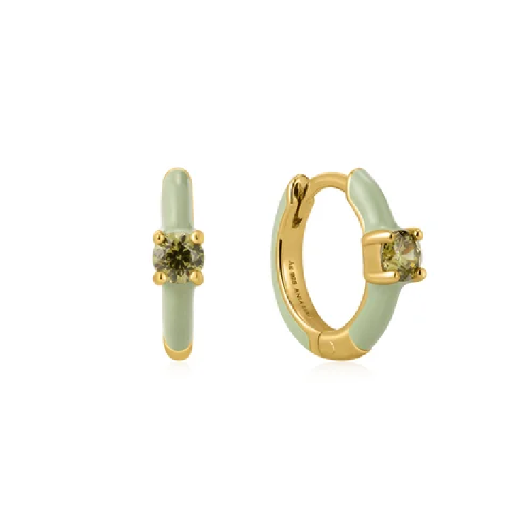 ANIA HAIE Sage Enamel Gold Huggie Hoops