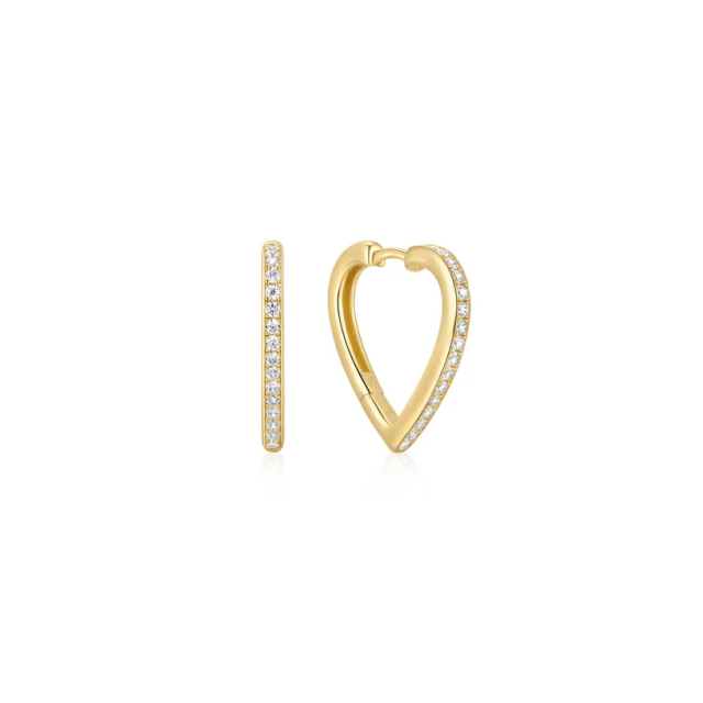 ANIA HAIE Gold Medium Sparkle Heart Huggie Hoop Earrings
